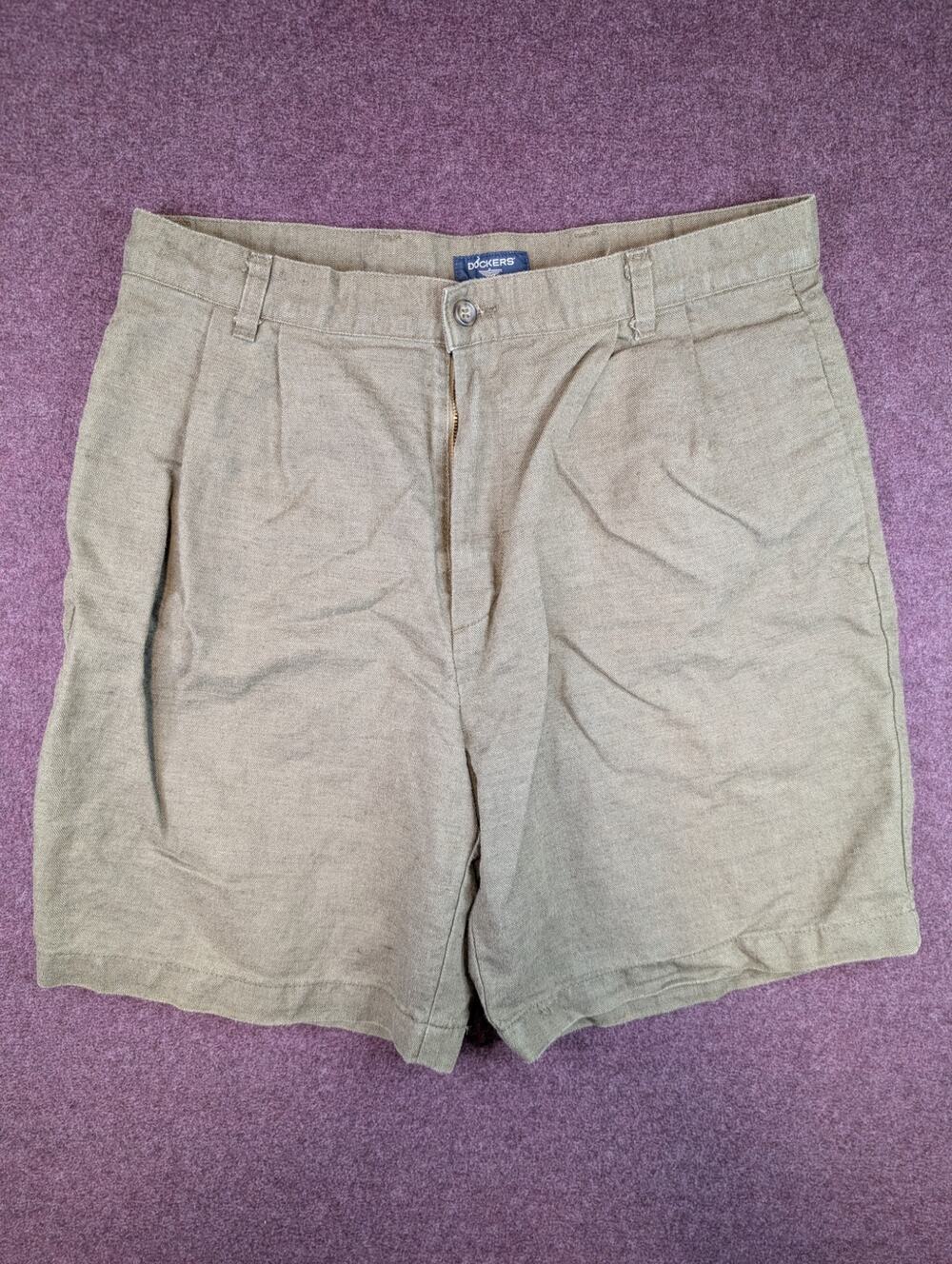 Vintage Men's Linen Blend Dockers Shorts, Dark Khaki - 34/8